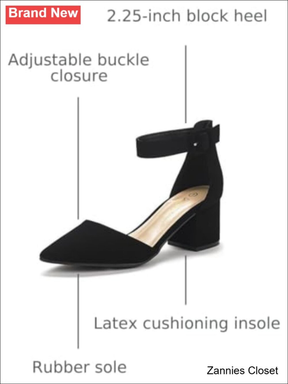 ✨ DREAM PAIRS Pointed Toe Low Chunky Heel Pumps Block Heel Ankle Strap Formal - Picture 2 of 6